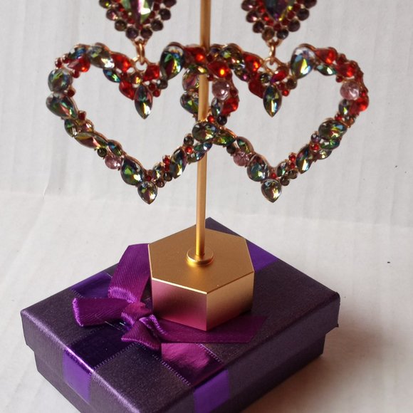 Pink Crystal Statement Heart Earrings - Picture 6 of 8